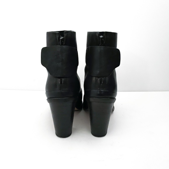 Rag & Bone Harrow Back Zip Black Leather Ankle Boots - Picture 5 of 10